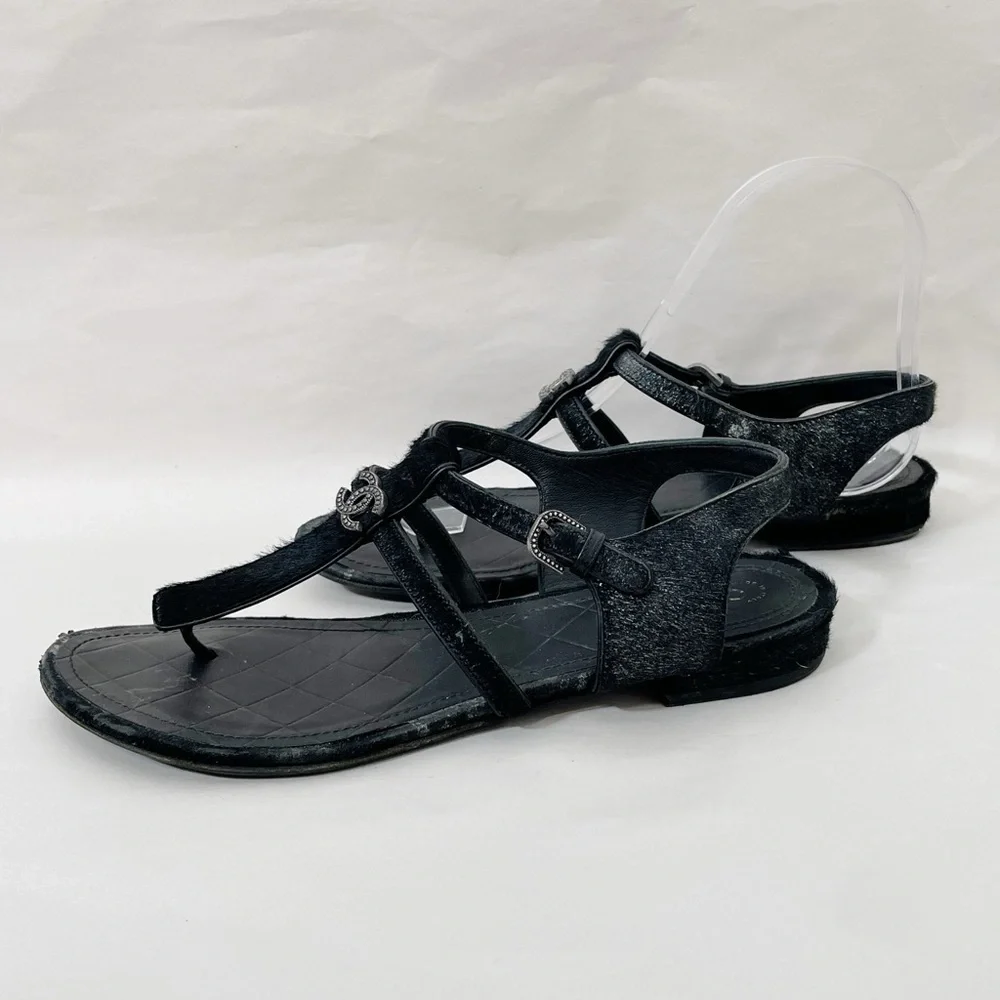 Chanel Calfskin Pony Hair CC Sandals